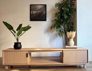 70” Light Oak Fluted TV Stand – Modern Media Console