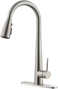 Kicimpro Kitchen Faucet with Pull Down Sprayer Brushed Nickel, High Arc Single Handle Kitchen Sink Faucet with Water Lines, Commercial Modern rv Stain