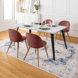 Stan 5PC Dining Set 63" White Marble Table with 4 Zomba Ross Chairs