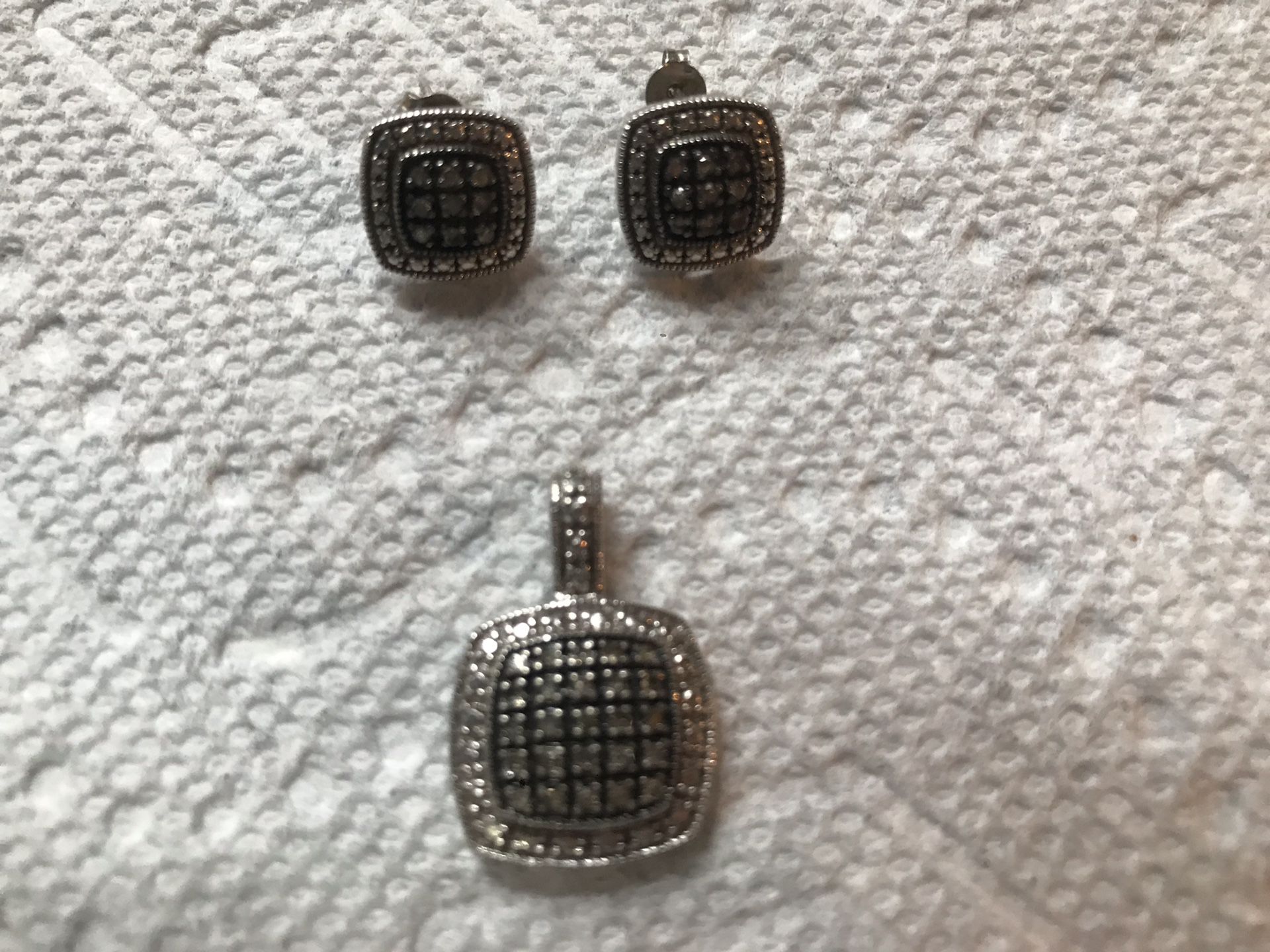 Chocolate diamond and cubic zirconia earring and pendant set