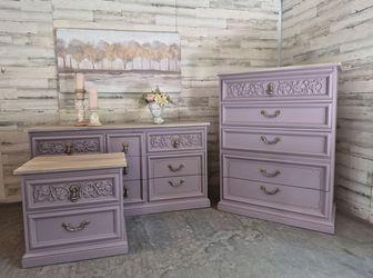 Refinished 3pc Mid-century Dresser Set By Dixie Furniture