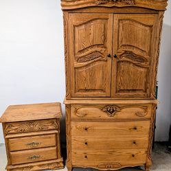 Solid Oak Media Armoire & Nightstand Set