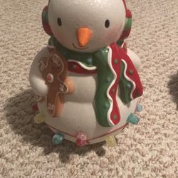 Hallmark Musical Ceramic Snowman, Tree and Gingerbread House With Lights