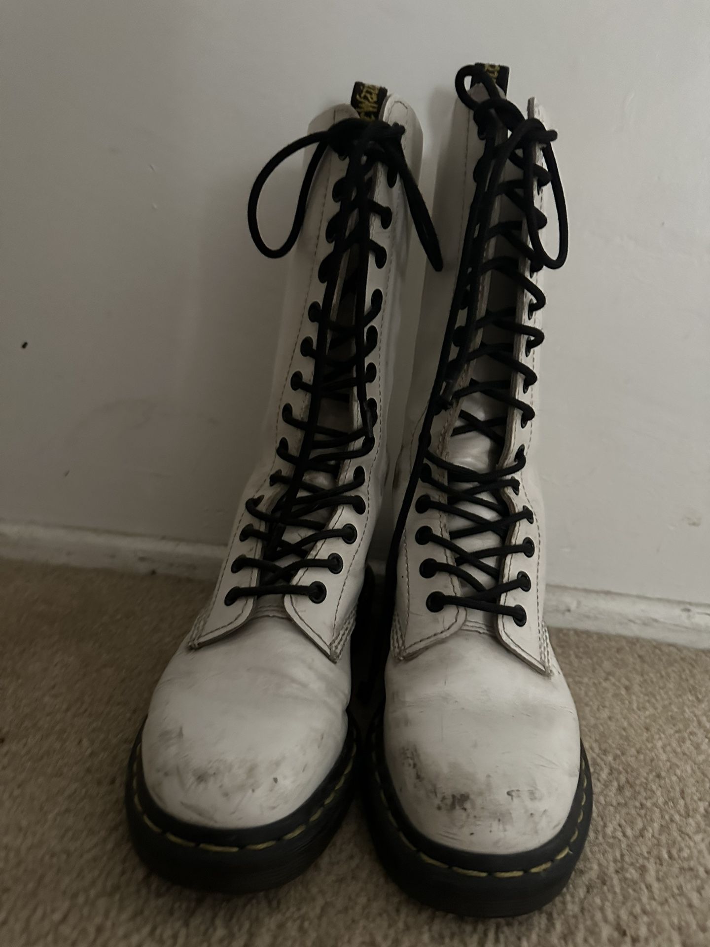 White Leather Dr. Martens 1460 Boots