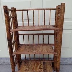 VINTAGE TORTOISESHELL RATTAN FOLDING ETAGERE, BOOKSHELF or DISPLAY