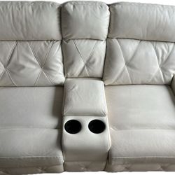 White Leather Electric Reclining Loveseat