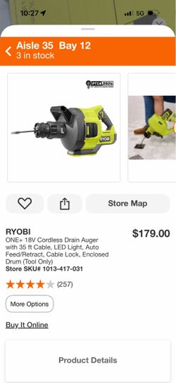 Ryobi ONE+ 18V Cordless Drain Auger