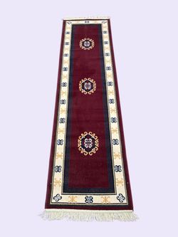 2x8 Burgundy & Cream Geometric Runner Rug