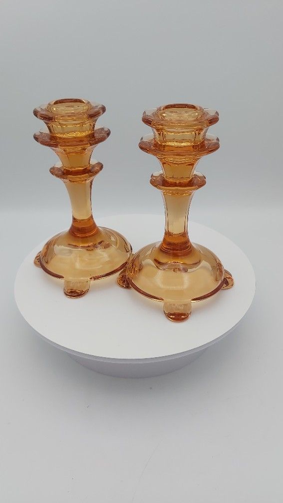 Elegant 1950s Fostoria Glass Candlestick Holders (React To Blacklight)