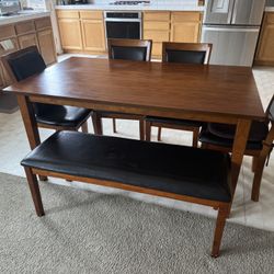 Dining Table Set – Dark Cherry Wood + 4 Chairs + Bench