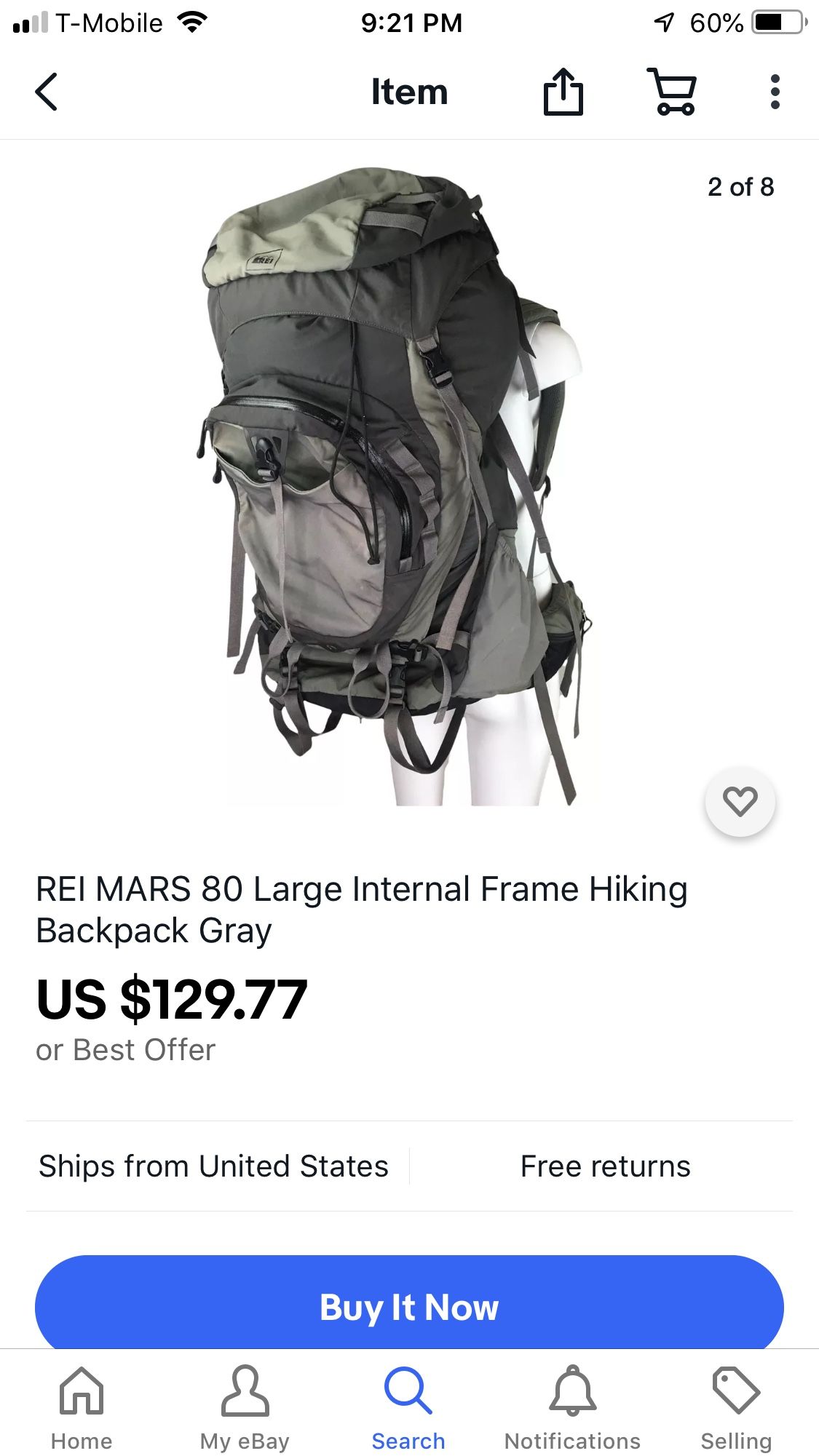 REI MARS 80 Large Internal Frame Hiking Backpack Gray