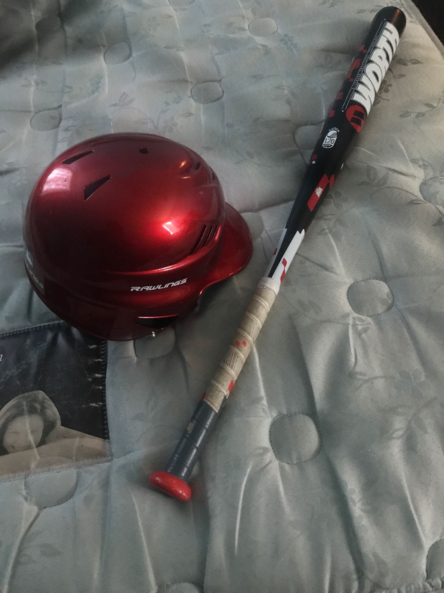 Baseball helmet and bat