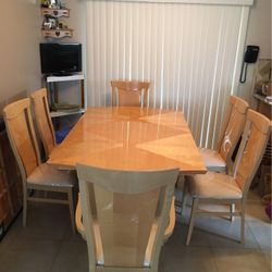 Dining Table With Six Cushioned Chairs 