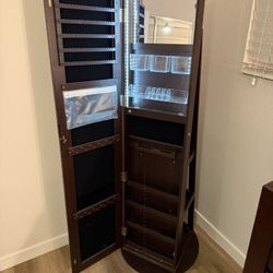 Full-Length Rotating Jewelry Armoire Mirror with LED Lights