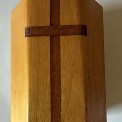 Custom made (1990)wood pen holder with cross (4 1/2 x 3 1/4”)