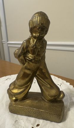 Brass Tone Cast Metal Dutchman Figurine Carrying Flowers