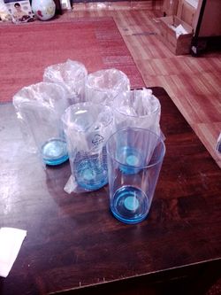 Clear Drinking Glasses with Blue Base Set plastic