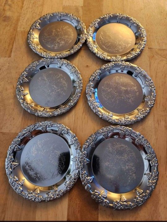 6 Vintage Aluminum Coasters Designed