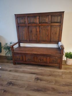 Stunning Authentic Mexican/Spanish Rustic Highback Panel Bench w/ Two deep/wide drawers