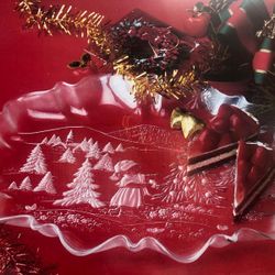 Mikasa Crystal Christmas Oval Serving Platter 