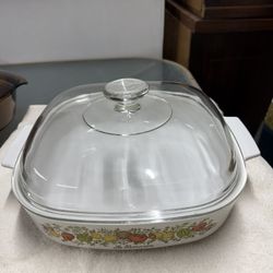 vintage Corning Ware casserole dishes in the "Floral Bouquet" pattern, produced between 1970 and 1975