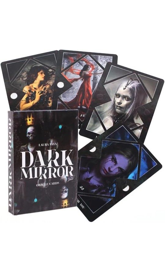 Dark Mirror Oracle Cards 32 Card Deck With Booklet by Laura Sava and Minetti Near Mint Condition. The image shows the "Dark Mirror Oracle Cards" by La