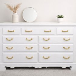 Broyhill White Dresser • 9 Drawer • Gold Hardware