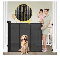 Reinforced 42” Extra Tall Retractable Baby Gates with Rods, Extends up to 60” Wide