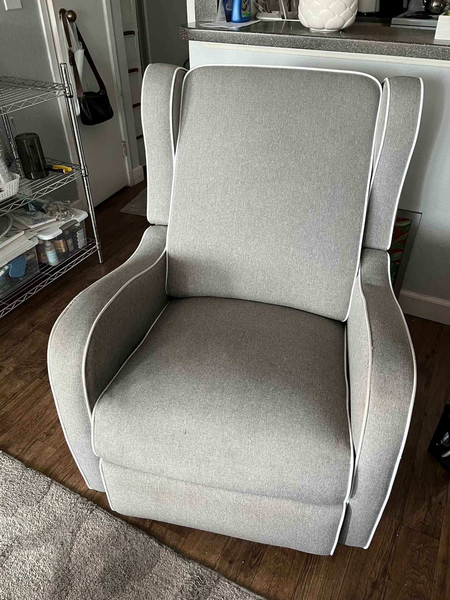Grey High Back Wing Chair