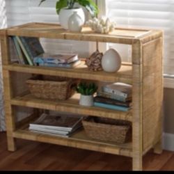 New Boho Bohemian 4-Tier Rattan Shelving Bookcase or Entryway Storage Table