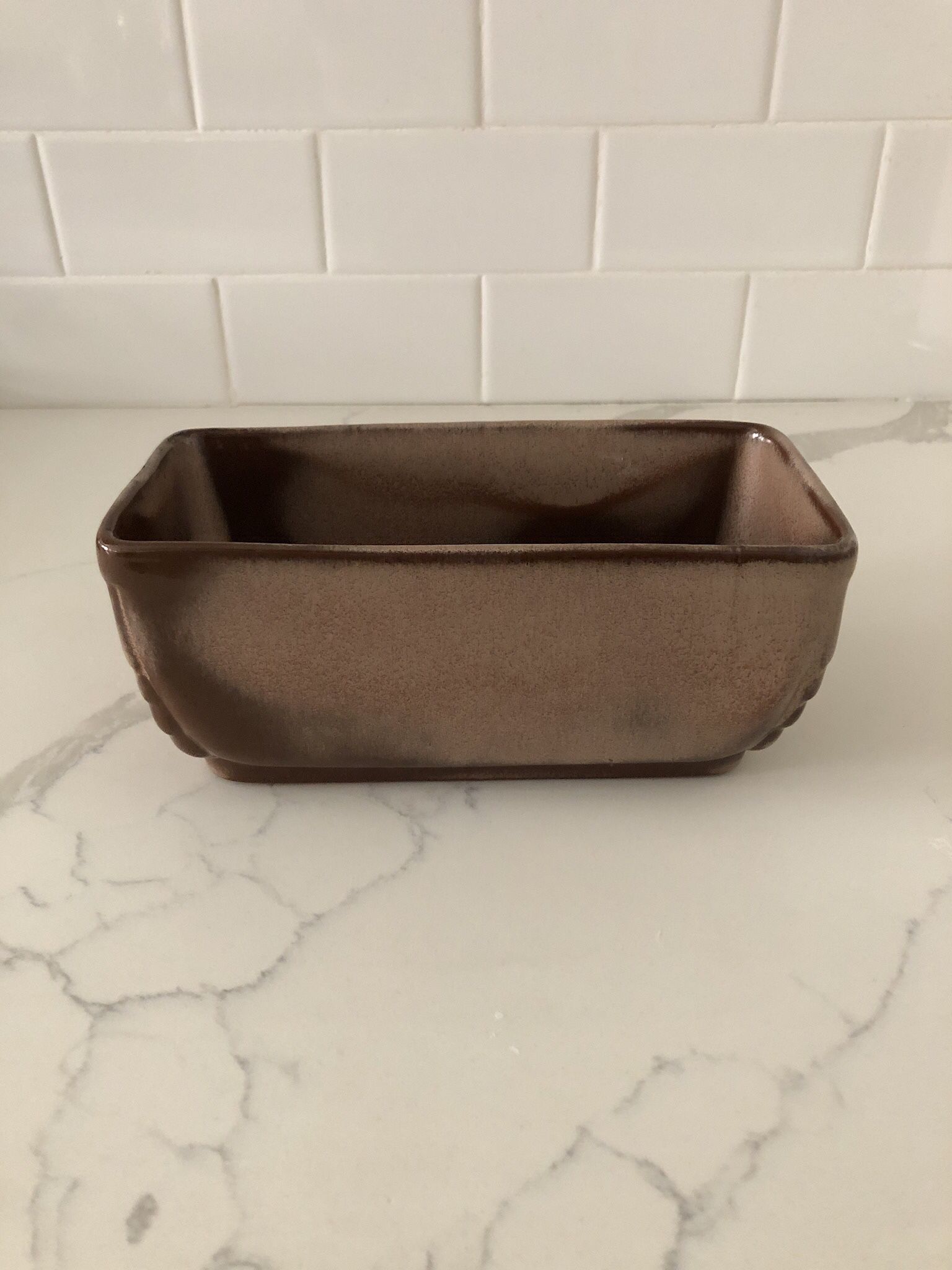 Vintage MCM Frankoma Pottery 14 Brown Plainsman Rectangle Vase Planter 8”x4”