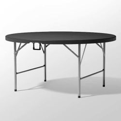 Gray Frame Black Plastic Tabletop Round Foldable Outdoor Dining Table (Dia. 5 ft.