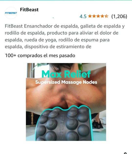 FitBeast Ensanchador de espalda, galleta de espalda y rodillo de espalda, producto para aliviar el dolor de espalda, rueda de yoga, rodillo de espuma