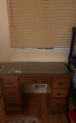 Wooden Desk with glass top
