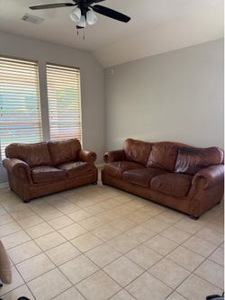 Ethan Allen Hyde leather couch and love seat