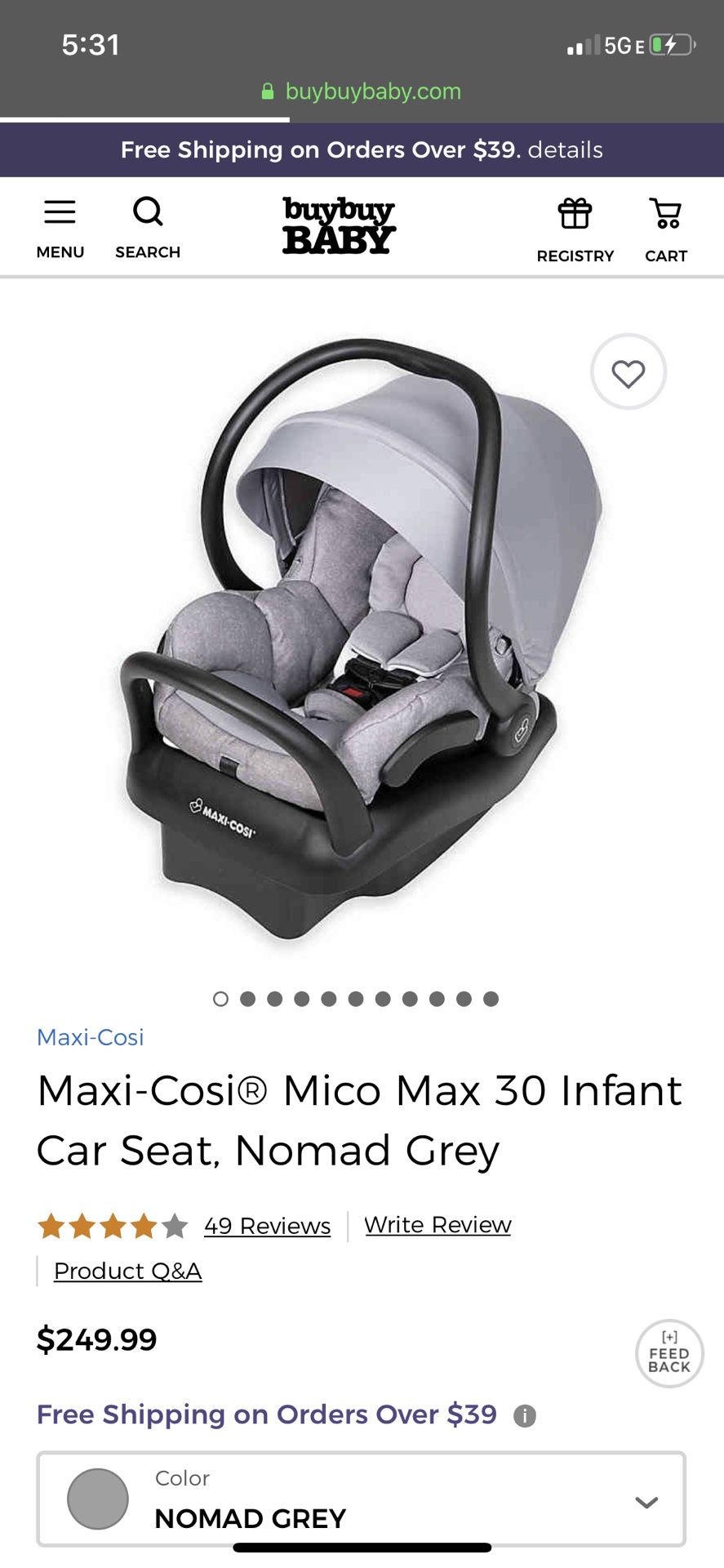 Mico max infant car seat gray