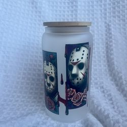 Halloween Glass Cup With Lid And Straw Jason Halloween Cup