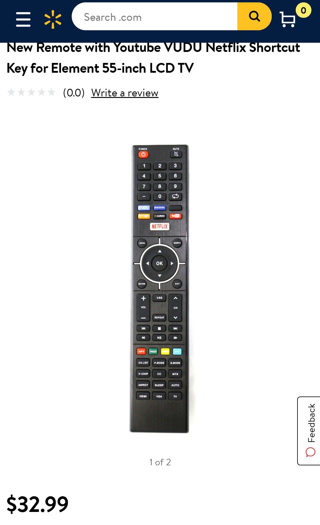 Element SMART TV Remote control.