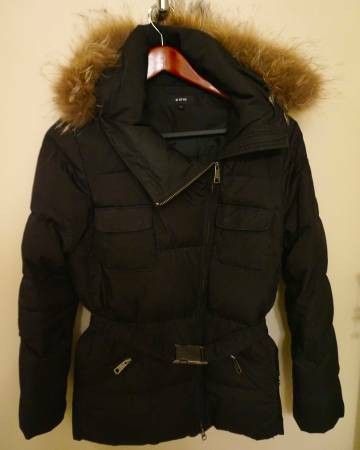 Women's Black Hooded Down and Feather Coat Size S/M