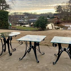 Heavy Iron And Glass Side Tables