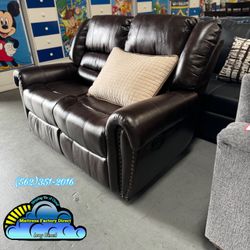 Leather Love Seat Recliner Couch New Brown 