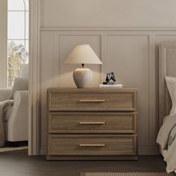 Night Stand Oversized Extra Large Nightstand Tall Bedside Side Table with 3 Drawers with Storage Modern End Table with Golden Handles Night Stands for