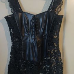 Dreamgirl Black Faux Leather Venice Lace Fully Boned Corset 9367 Size 42