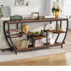 long sofa table with shelves 