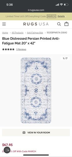 Blue Distressed Persian Printed Kitchen/Desk Mat