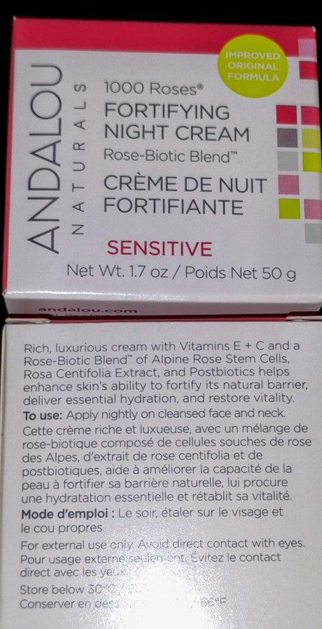 Andalou Naturals Fortifying Night Cream 1000 Roses 1.7 Oz Sensitive Rose Biotic