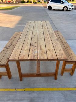 Large Wood Picnic Table and 2 Benches