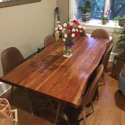 West Elm Cast Trestle Dining Table (Live Edge)
