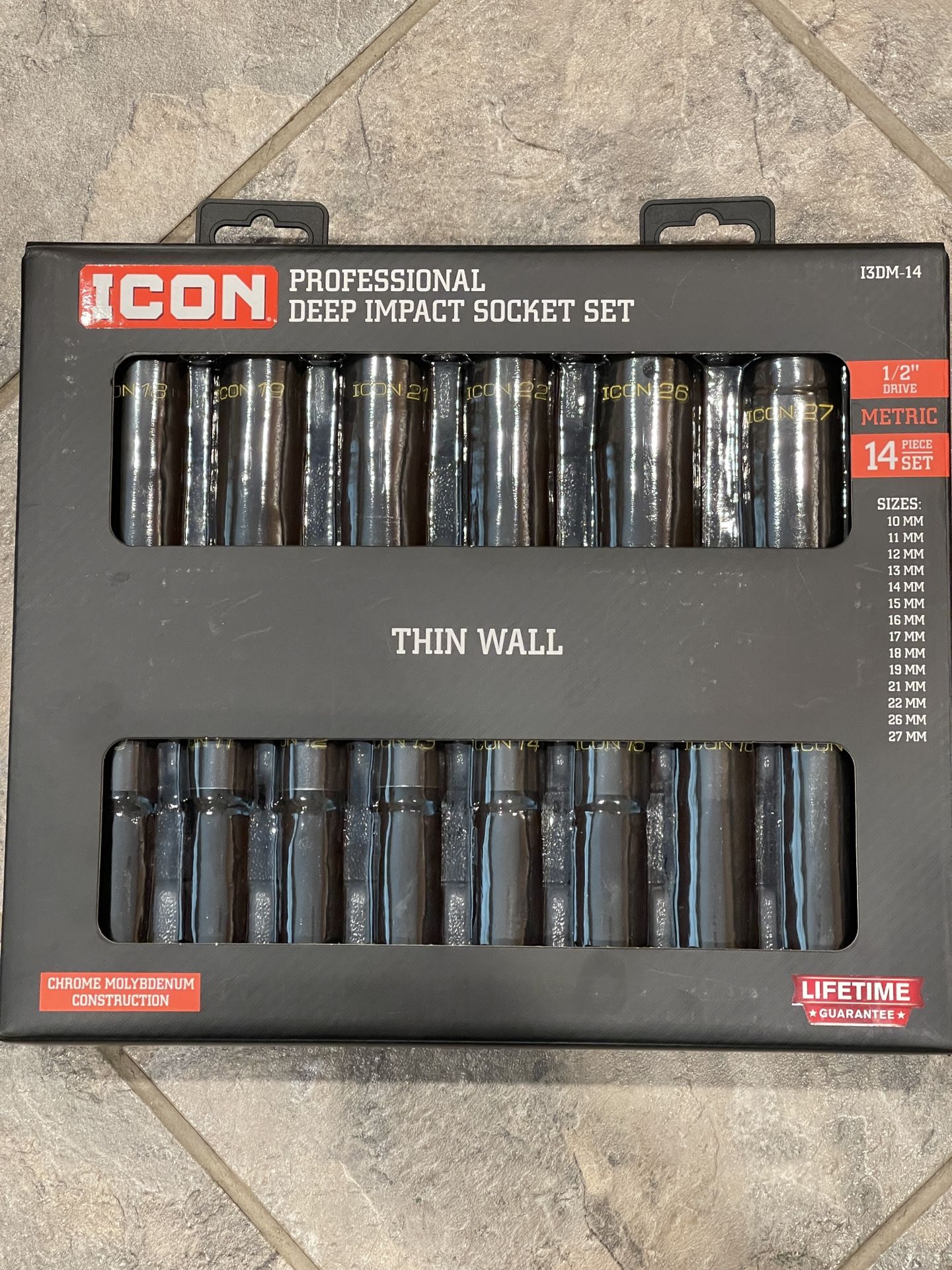 ICON 1/2 in. Drive Metric Professional Deep Impact Socket Set, 14-Piece