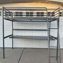 Heavy Duty Twin Size Loft Bed Frame with Integrated Desk 
